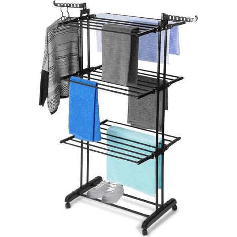 Étendoir à linge vertical en métal noir sur roulettes 125x170 cm (1/5)