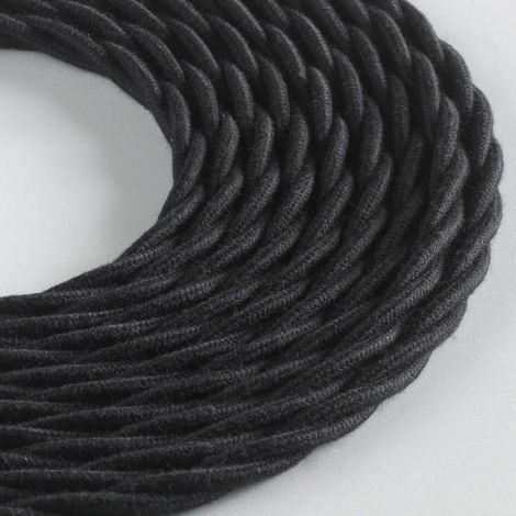 Klartext - Cavo tessile trecciato LUMIÈRE per illuminazione, 3x0,75mm, Cotone Nero, 3mt.Attenzione: cavo terra incluso Massima sicurezza anti scossa (1/4)