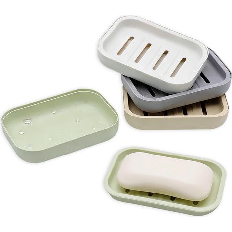 Porte Savon 4 PCS avec Évacuation, PVC pour Salle de Bain, Douche, Cuisine et Voyage (10.5 x 7.5 x 2 cm) (1/5)