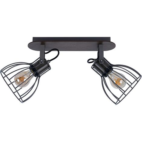 Lampada da soffitto retro spot light brown legno plafoniera orientabile, design a griglia, 2x E27, LxL 33,5x9 cm, Eglo 98135 (1/5)