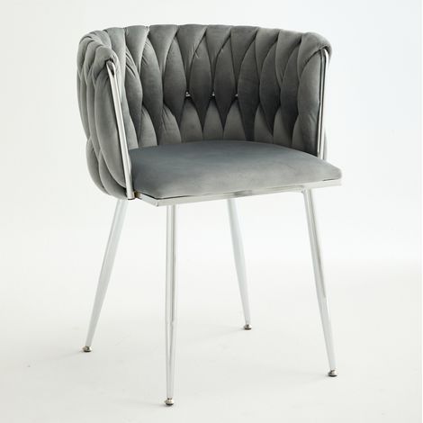Set de 2 sillas de comedor de tela gris con patas metálicas (1/5)