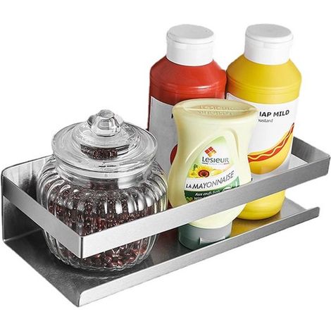 Étagère à épices murale - Étagère murale - Étagère de rangement en métal - Étagère de rangement de cuisine - Étagère multifonctionnelle - Petite étagère à épices murale - Argent - Acier inoxydable arg (1/5)