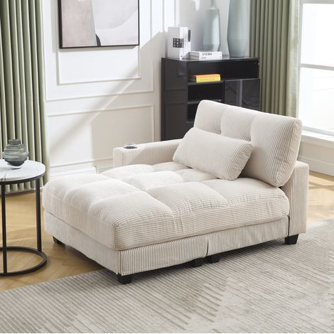 Fauteuil lounge USB porte-gobelet velours beige OKMYHOME (1/5)