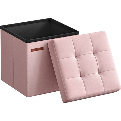 SONGMICS Banc de Rangement Pliable de 110 cm, Coffre de Rangement, Tabouret Repose-Pieds, Pouf de Chambre, Rose Bonbon LSF027R01 (1/5)