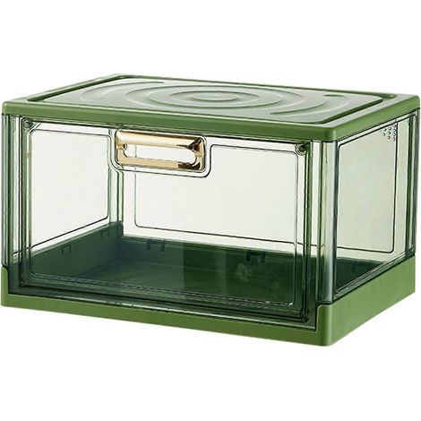 Boîte de rangement de bureau empilable, anti-poussière, pour tasses à eau et verres à café, avec couvercle, verte, dimensions : 38 x 27,5 x 22,6 cm / 15,0 x 10,8 x 8,9 po (1/5)
