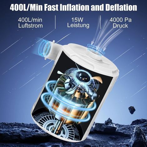 Gonfiatore/sgonfiatore elettrico, batteria da 5200 mAh, pompa per materassi ad aria con 3 ugelli, pompa rapida per barche e materassi ad aria (1/5)
