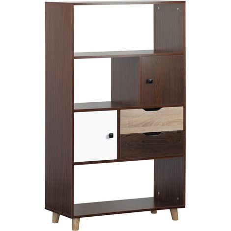 Libreria con 3 vani 2 cassetti e 1 anta 80x140x40 cm effetto zebrano (1/5)