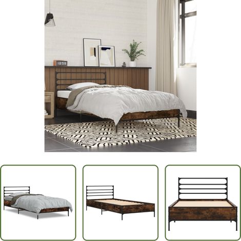 Lit chêne - Cadre de lit sans matelas chêne fumé 75x190 cm (1/5)