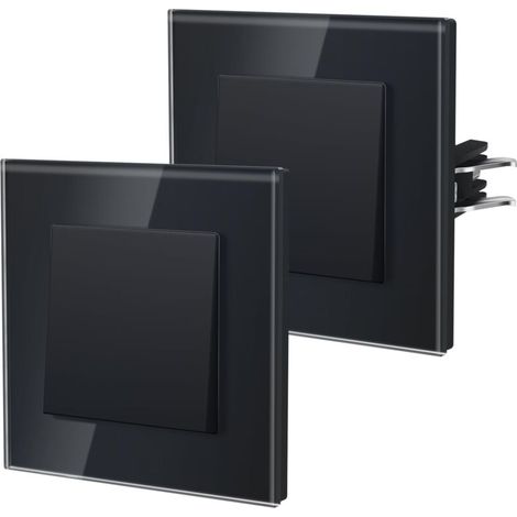 Wall switch, two-way switch with mounting clips, glass bedside lamp switch, single, 86 mm, black