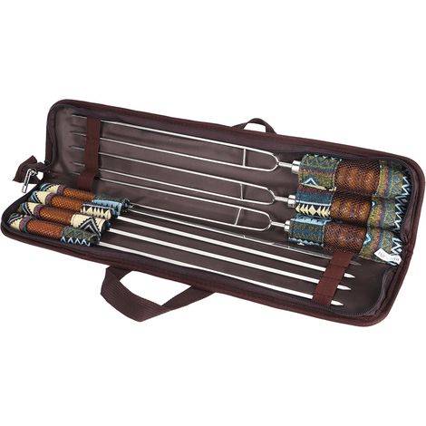 Fourchette À Brochette - En Acier Inoxydable - Poignée En Bois - Pour Barbecue Extérieur Et Intérieur - Lot De 7 Pièces (1/5)