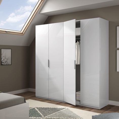Armoire Meuble de Rangement pour Chambre à Coucher à 4 battantes, avec 2 étagères et Barre Porte-Manteau, 180 x 52 x 200 cm, Blanc (1/5)