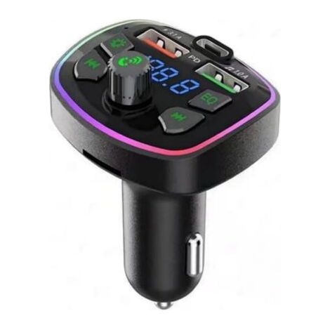 Émetteur FM Bluetooth pour voitures, doté d'un égaliseur de basses, de deux ports USB et d'une charge rapide de type C, d'une réduction du bruit CVC, de lumières LED 7 couleurs, d'un son stéréo (1/5)