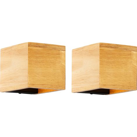 QAZQA rústico Set de 2 Apliques de Pared Madera Roble Incl. Wi-Fi G9 - Transfer /Acero Cuadrada Adecuado para LED Max. 1 x 2.5 Watt