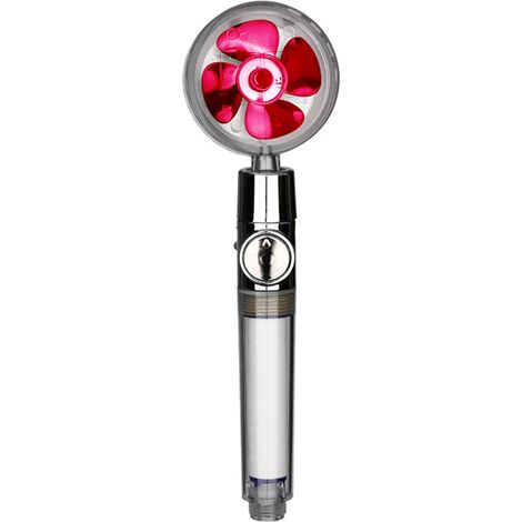 (C-Red) Nouveau pommeau de douche à hélice turbo, économie d'eau, débit haute pression, rotation à 360°, rallonge de ventilateur, effet pluie, avec support. (1/5)