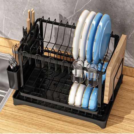 Egoutoire Vaisselle Cuisine 2 Niveaux, Egouttoir Vaisselle INOX avec Porte-ustensiles et Bac D'égouttement, Grand Egouttoir Evier Convient (1/5)