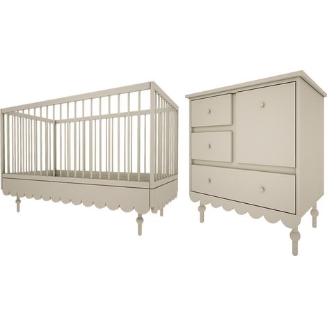 Lettino evolutivo 70x140 e cassettiera a 3 cassetti Wood Luck Babushka Oliva