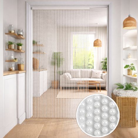 Tenda a Fili con Perline Bianche per Porta e Finestra – Asta PVC e Fili in Poliestere Decorativi Cm. 100x220
