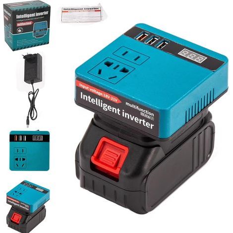 Intelligenter Wechselrichter mit Lithiumbatterie, tragbarer Multifunktions-Wechselrichter 21 V bis 220 V AC, Wechselrichter mit Spannungsanzeige, 21 V bis 220 V DC Batterie-Wechselrichter (mit Batteri (1/5)
