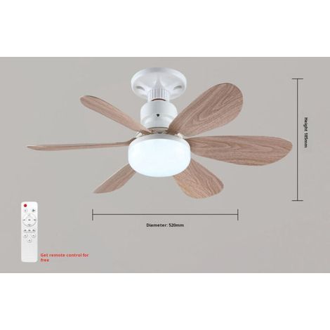 Ventilatore a soffitto con pale effetto legno e telecomando, 3 velocità, modello a lampadina, 6 pale, adatto per camere da letto, cucine, ecc. (1/5)