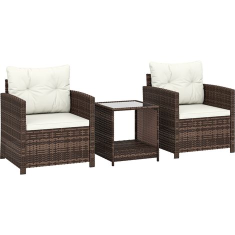 Set 3 Pezzi da Giardino con 2 Poltrone con Cuscini e Tavolino da Caffè in Rattan PE e Acciaio Marrone e Crema (1/5)