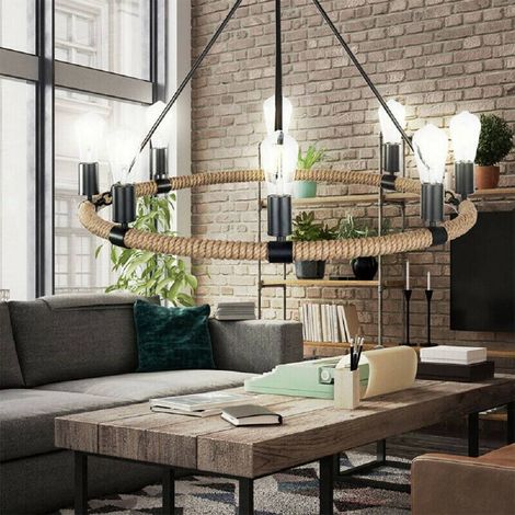 Lustre Rustique En Métal Chanvre Avec Douille E27 Lampe Industrielle A20 (1/5)