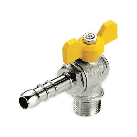 Rubinetto Gas Metano A Squadra A Sfera Attacco M.1/2'' Portagomma 14mm 523