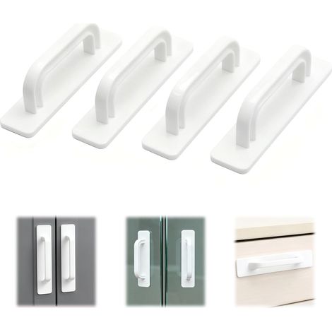 4PCS poignées autocollantes 10x2.5cm Poignée porte à fixation adhésive poignées portes coulissante Aucun perçage requis poignet de porte cuisine applicable Cuisine balcon placards tiroirs et fenêtres (1/5)