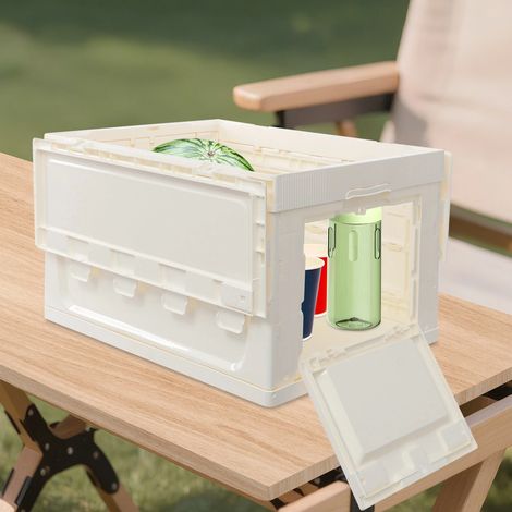 65L Foldable Camping Storage Box, Collapsible Picnic Container, Storage Bins Box, for Picnic/Closet/Garage/Moving, Beige, Max. Load Capacity: 132 lbs (1/5)
