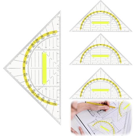 4 Pièces Equerre de Géométrie Hypoténuse 15,7 cm en Plexiglassans Facette Très Flexible Difficile à Casser