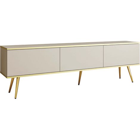 Meuble TV, Beige, pieds Or, 175 x 32 x 53 cm, Push to Open (1/5)