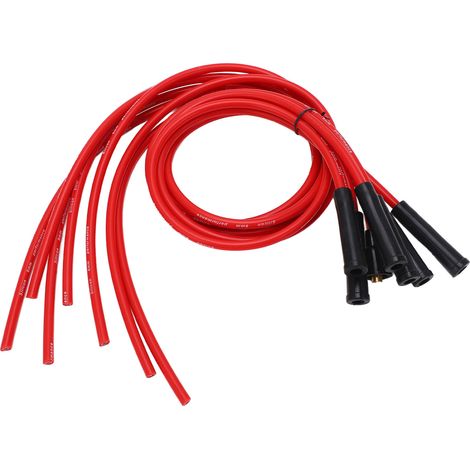 Jeu de câbles d'allumage rouges de 8 mm de diamètre et 1 m de longueur, pour voitures classiques 6 cylindres. (1/5)