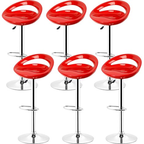 Aqrau Lot de 6 tabourets de bar,Hauteur réglable - Rouge - Style contemporain
