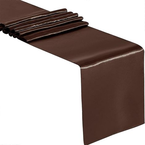 Chemin de table en satin uni, 30 x 274 cm, décoration élégante pour mariages, anniversaires et banquets, couleur café (1/5)