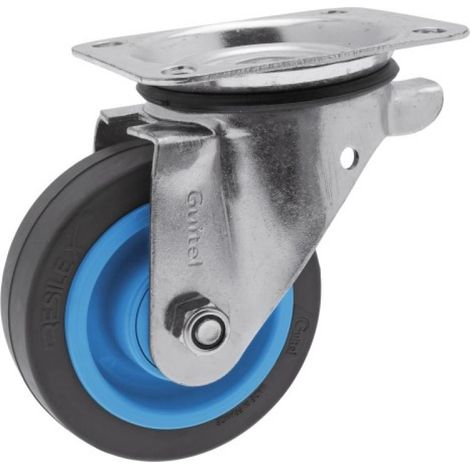 Roulette pivotante sur platine roue Résilex® pour charges lourdes - Maxiroll. diamètre 125 mm. charge 300 kg - GUITEL-POINT M