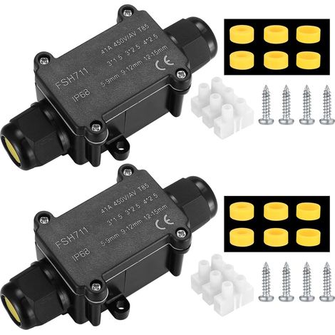 2 Pièces Boîte de Jonction étanche IP68, Boite de Derivation Etanche Exterieur, Boîtier de Raccordement Connecteur de Câble 2 Voies Connexions