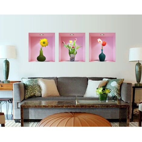 QAZQA Autocollant Muraux 3D Plante,Autocollants Mural Feuille Vertes Adhésif,3D Stickers Mural Fleur et Vertes Vase,Autocollants Muraux Fleur de Salon,Sticker Muraux Cuisine Chambre Décoration Murale (1/5)