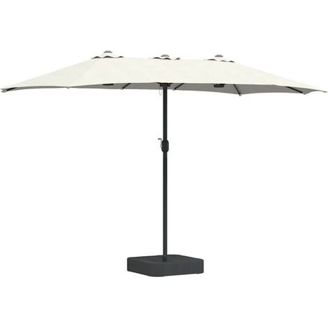 Le parasol de jardin couleur sable mesure 385 x 209 x 244 cm et est fabriqué en polyester et en acier. (1/5)