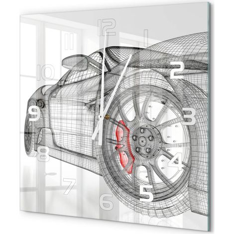 Grande Horloge Murale Carrée Bureau en Verre Trempé Silencieuse Design Contemporain Calandre de voiture 60x60 cm (1/5)