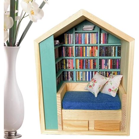 Mini bibliothèque décorative en bois à construire – Niche de livre style puzzle – Kit de construction pour enfants – Pour chambre et coin lecture – Coloré (1/5)