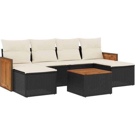 Maison Exclusive - Set de comedor de jardín 7 pzas y cojines ratá (1/3)