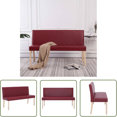 The Living Store Sitzbank 139,5 cm Weinrot Kunstleder - Wohnzimmerbank - Flurbank - Holzbank - Lederbank - Rote Bank (1/5)