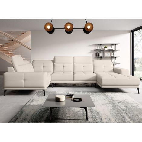Canapé panoramique design SKAW simili cuir - Têtières réglables A gauche-Crème-Méridienne A gauche (1/5)