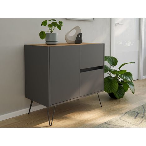 Sideboard Yako 80cm 2 SoftClose 1 Tür Grafit/Eiche Top