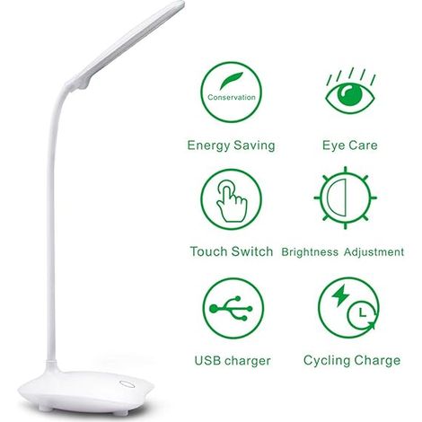 Lampe de Bureau LED Protection des Yeux, Lampe de Chevet Flexible avec Bras Orientable, Lumière de Lecture pour Bureau et Lit, Blanc, Classe Énergétique A+++ (1/5)