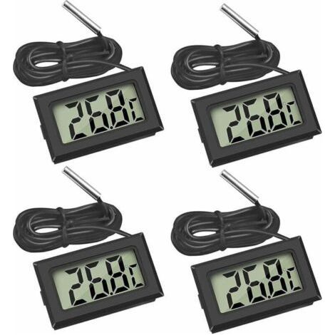 Mini-LCD-Digitalthermometer mit Temperaturfühler für Kühlschränke, Gefrierschränke und Aquarien (4 Stück, schwarz)