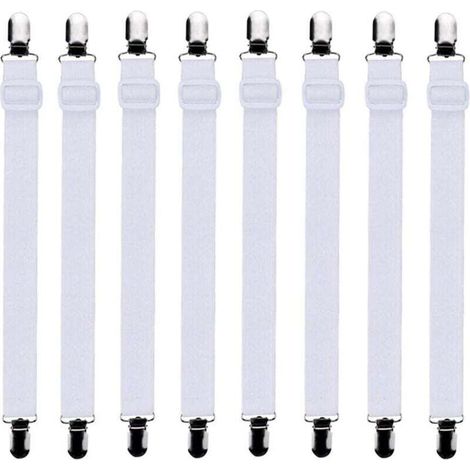 8 Pièces Tendeurs de Drap Housse Lit Réglable 60 à 200 cm Universel Blanc