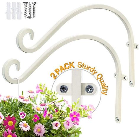 Lot de 2 crochets de jardinage blancs en fer pur de 30 cm (12 pouces) pour suspendre des fleurs dans un balcon ou un jardin. (1/5)