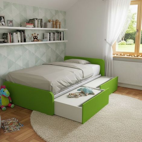 Letto 1 piazza e mezza con cassettoni, personalizzabile e facile montaggio - Verde mela