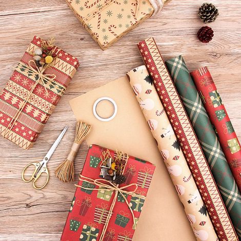 Papier cadeau de Noël Collection Éléments de Noël Papier cadeau simple face Décoration pour anniversaires, fêtes, mariages et cadeaux (1/5)