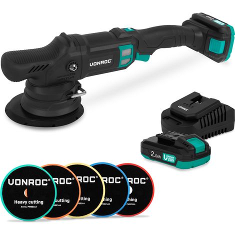 PRO Doppelschleifer 20V – Ø 150mm  Inkl. 2x 2,0Ah Akkus, Schnellladegerät und 5 Polierpads